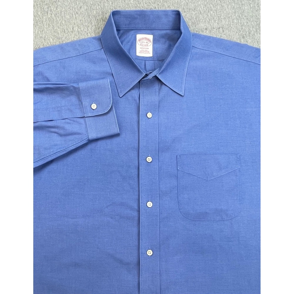Brooks Brothers Shirt Mens 17.5 - 35 Blue 100% Supima‎ Cotton Madison Button Up